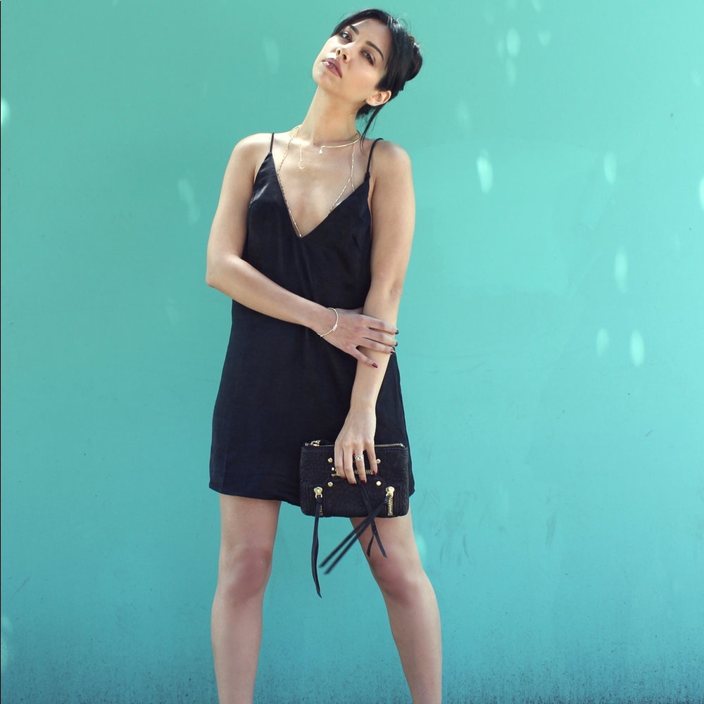 Low Back Satin Slip dress - black